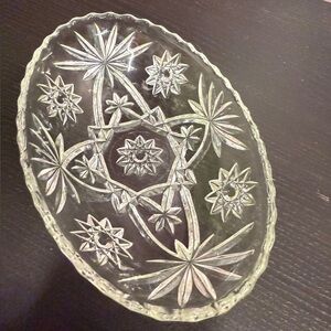 Vintage Anchor Hocking Elegant Clear Glass Star of David Oval appetizer dish